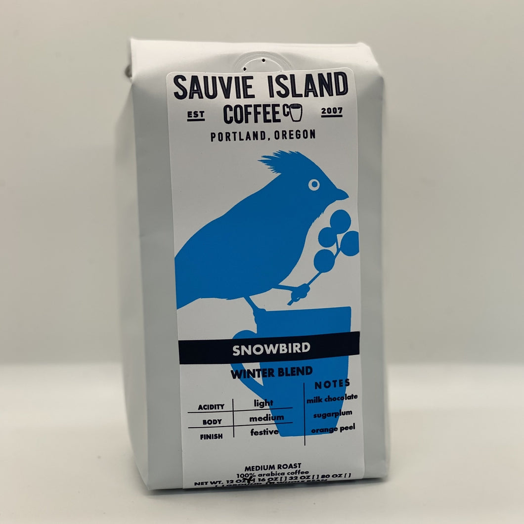 bag of Snowbird Blend with winter bird logo